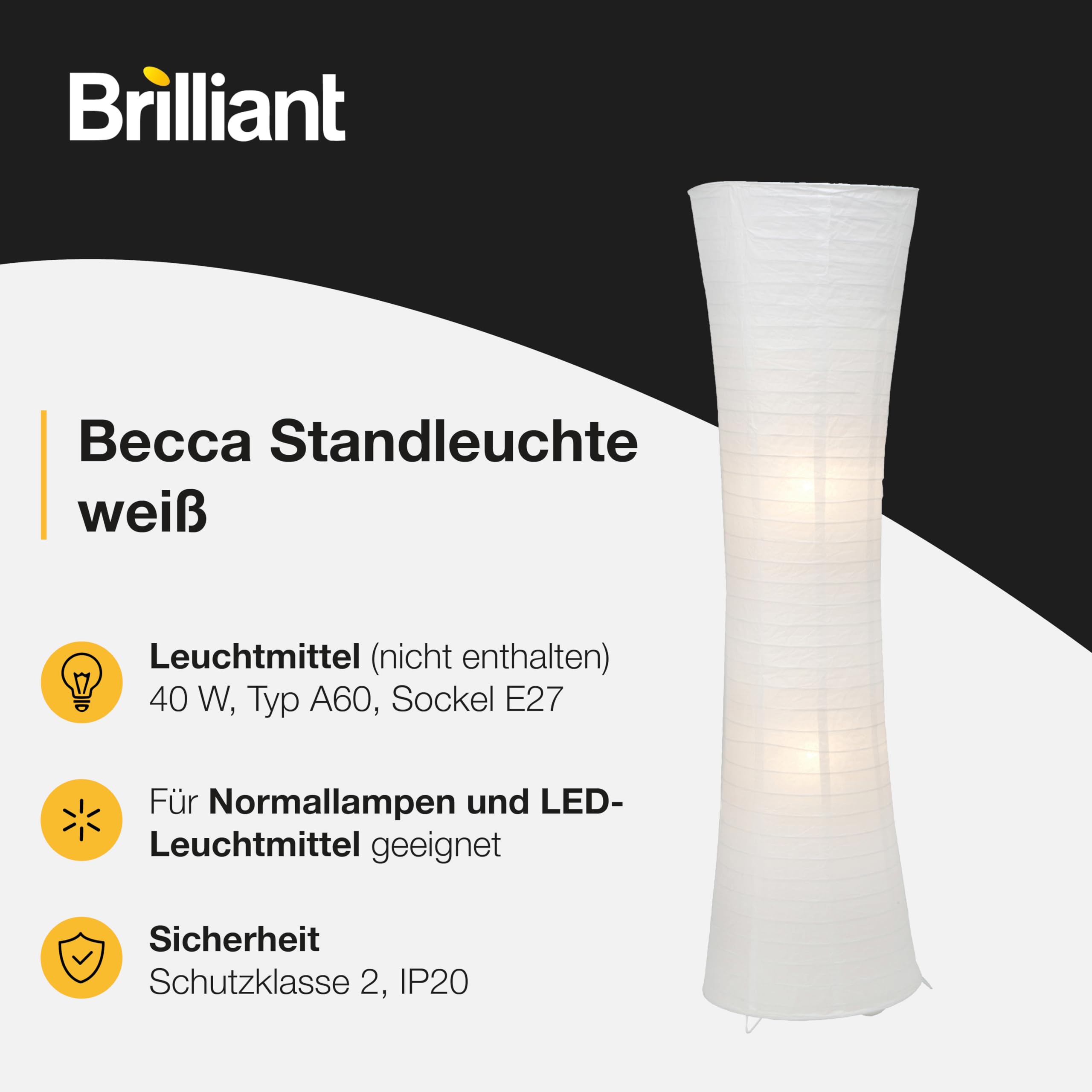 Brilliant Lampe Becca Standleuchte weiß | 2x A60, E27, geeignet für Normallampen (nicht enthalten) | Mit Fußschalter
