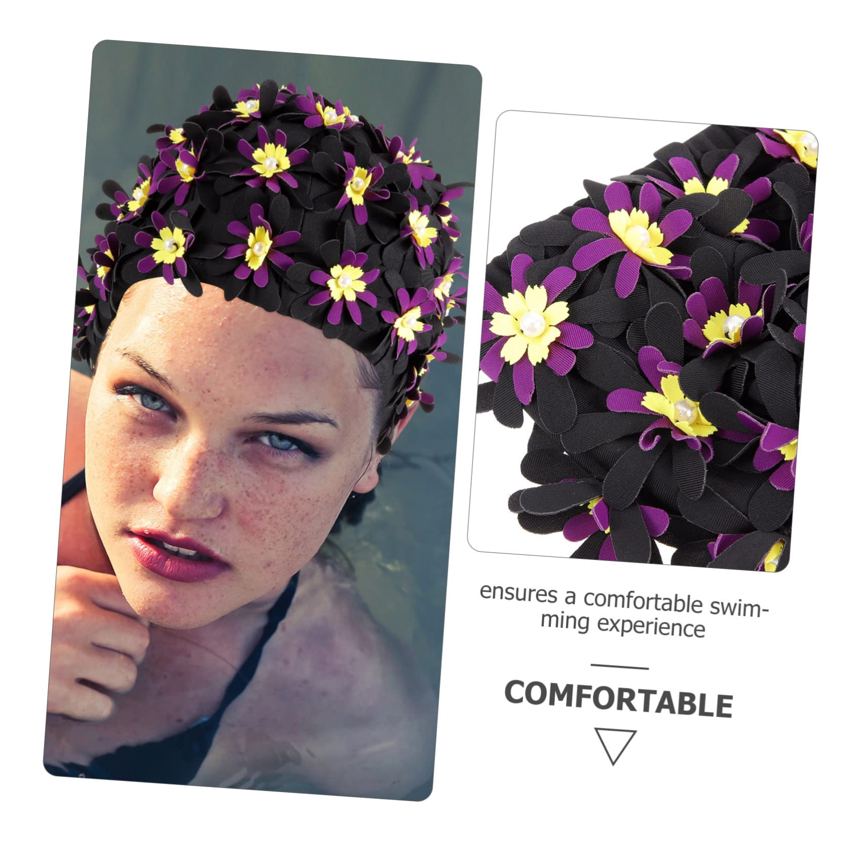 Augmentez Le Chapeau de baignade des Fleurs Cheveux Bonnet de Bain Femme UV Long Bonnet de Bain Fleuri Chapeau de baignade en Tissu Bonnet de Bain à Fleurs Cap Polyester