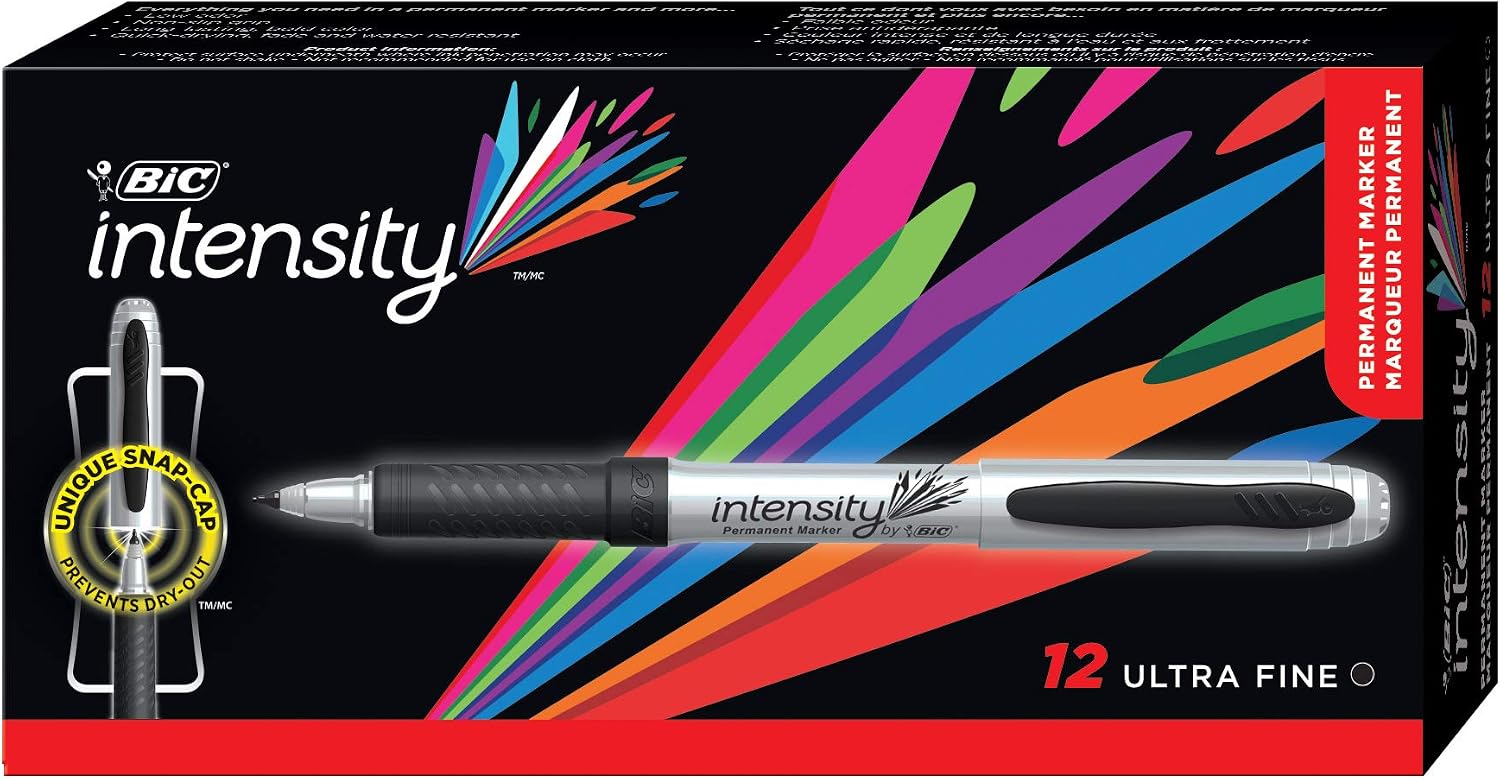 BIC Intensity Permanent Markers, Ultra Fine Point, Black, 12-Count (packaging may vary)
