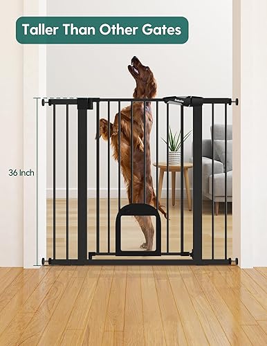 Miniatura 10 de Babelio Puerta de bebé mejorada con puerta para gatos, puerta duradera de 29-43 pulgadas para perros, para escaleras, puertas y casa, puerta de