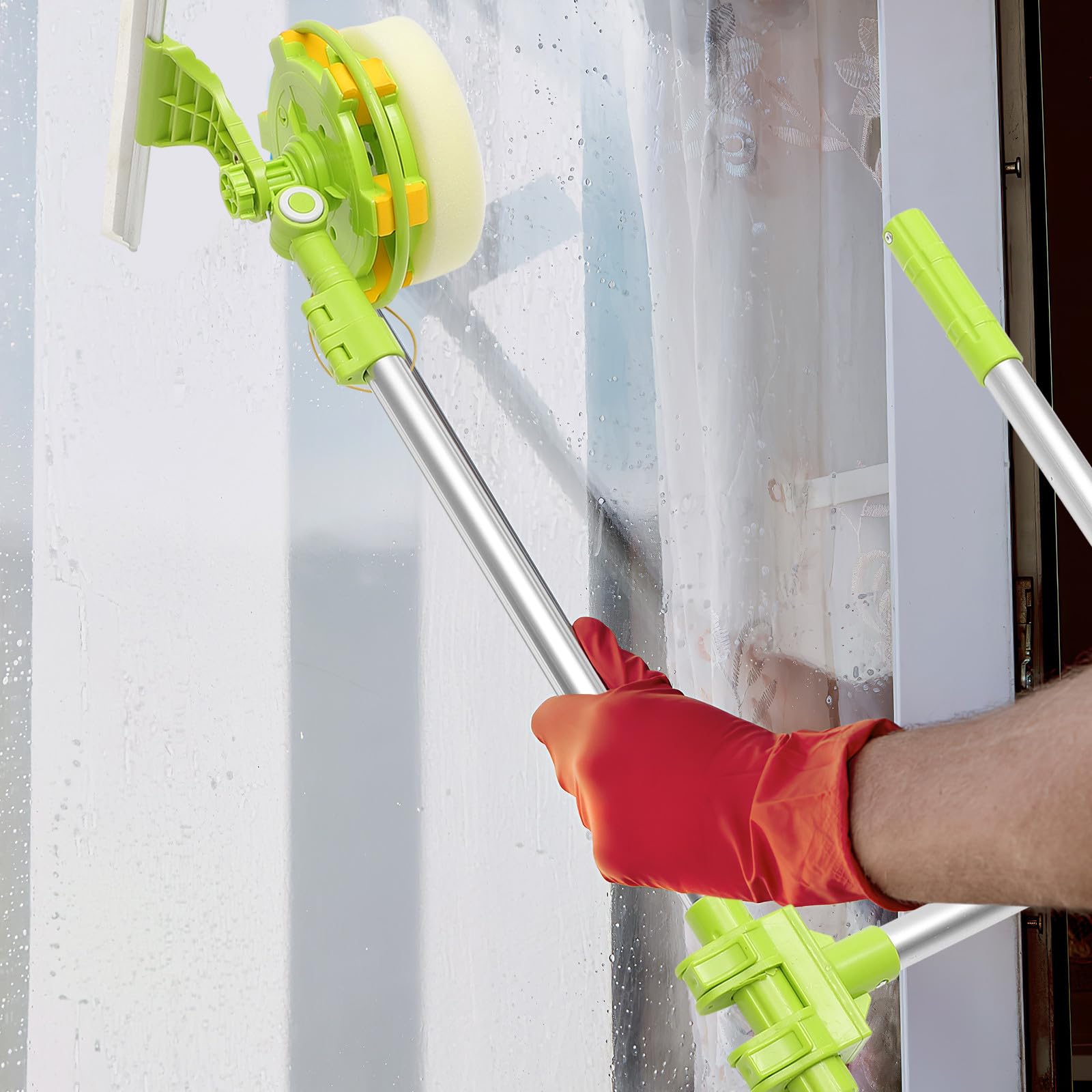 Limpiador de Ventanas Diseño de Cabezal Esponja de Acero Inoxidable para Limpieza sin Marcas Escobilla de Goma Telescópico y en Ventanas de Edificios Elevados