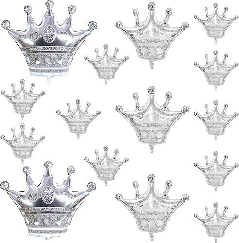 15 globos de corona plateados con forma de corona para bodas, baby shower, Navidad y decoraciones de cumpleaños de princesa, coronas de globos