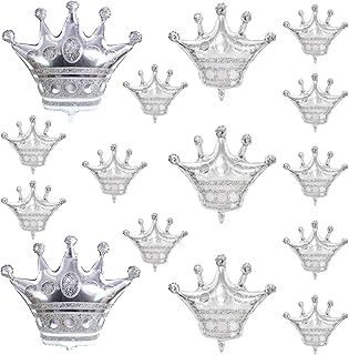 15 Pcs Crown Balloons Silver Foil Crown Shape Balloons for Wedding Baby Shower Christmas and Princess Birthday Decorations - Foil Silver Balloon Crowns for Decorations Royal Theme Party Supplies