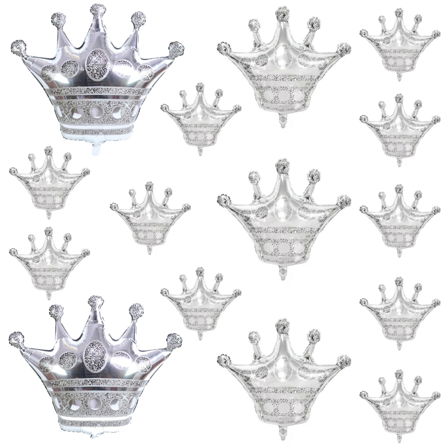 15 Pcs Crown Balloons Silver Foil Crown Shape Balloons for Wedding Baby Shower Christmas and Princess Birthday Decorations - Foil Silver Balloon
