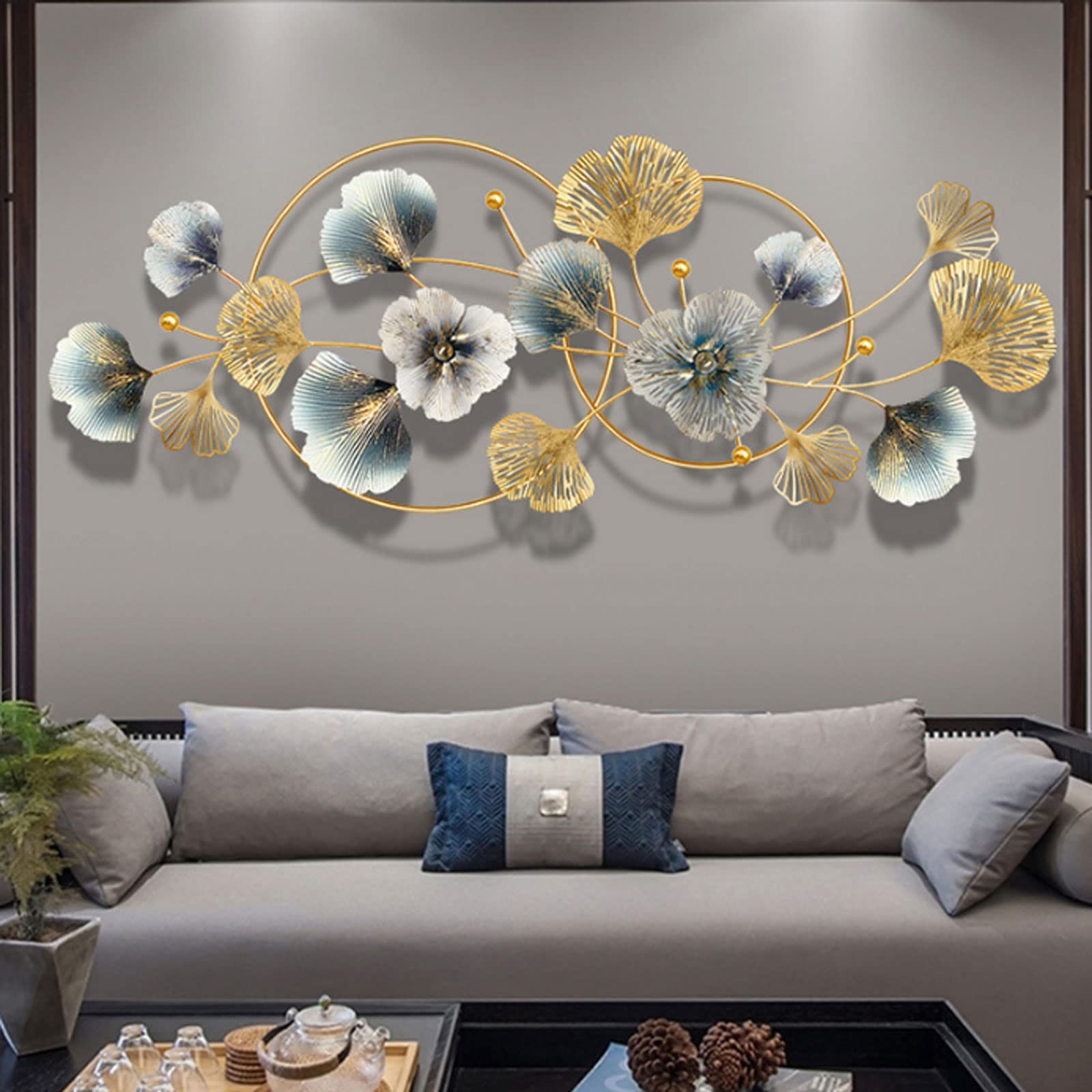 QW Modernes Ginkgo Wanddeko Metall, 3D Hängende Skulptur Dekorationen Für Home Office Wohnzimmer Schlafzimmer,Small