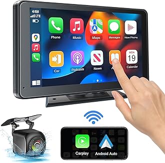 Portable Wireless with Apple CarPlay and Android Auto Screen for Car, 7" HD Touch Screen Car Stereo with Mirror Link, Bluetooth 5.2, Backup Camera, AUX,FM Transmitter for All Vehicle