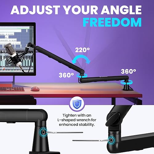 CAHAYA Microphone Boom Arm Professional Low Profile Adjustable Microphone Arm with Extension Rod Under-Screen Design for Streaming & Recording, Load Capacity up to 2.5 kg Microphone Swivel Arm - 5