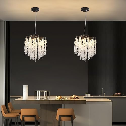 Miniatura 32 de Candelabro moderno de ramas de árbol de cristal, color negro, 40 pulgadas, Art Deco Rectángulo Lineal con gotas de lluvia para interiores, comedor