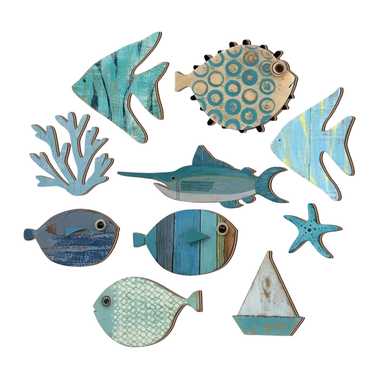 Buxuaaaa Wooden Fish Hanging Sculptures School Wall Decorations for Coastal Themed Room Beach Cottage Nursery Wall Art Ornaments Coastal Nursery Art