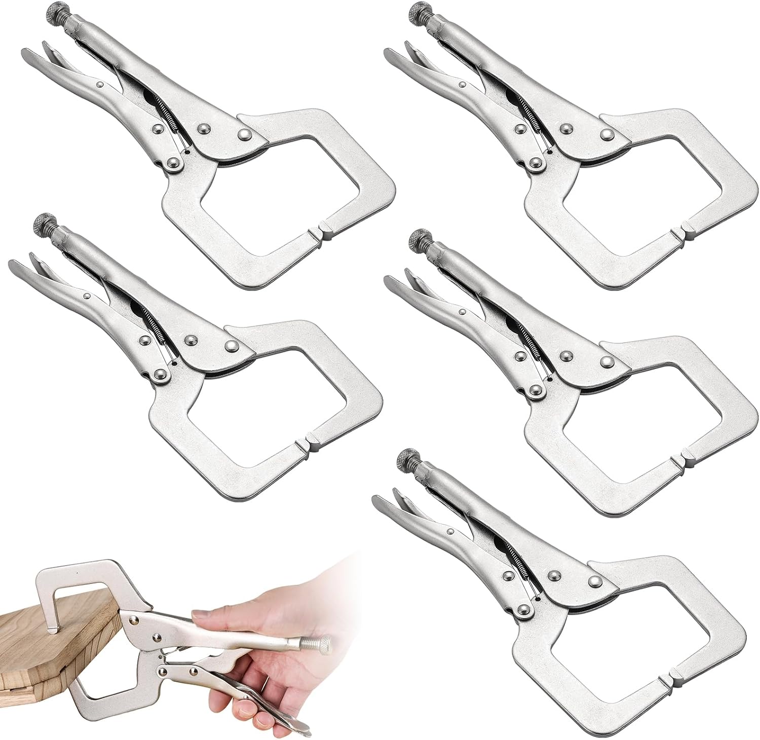 DASBET 5 Pack 11-Inch Locking C Clamp Pliers | Heavy Duty C-Clamp Vice Grip with Regular Tips, Quick Release, Locking Clamp Pliers for Welding Woodworking Metalwork