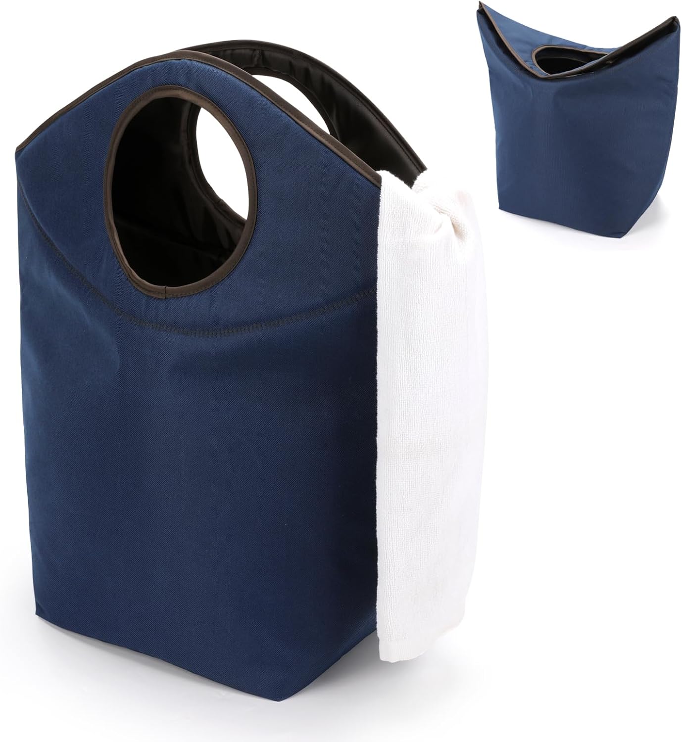 Foldable Storage Hamper Bag with Soft Padded Handle, 18x17x9.5inch Multi-Purpose Oxford Fabric Laundry Basket, Collapsible Storage Bag for Home, Bedroom, Dormitory, Travel & Outdoor