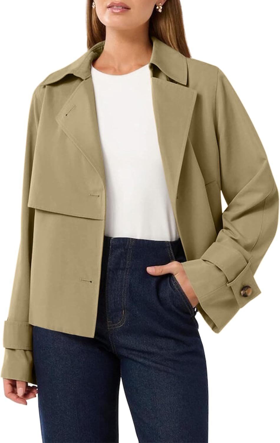 AGSEEM Womens Cropped Trench Coat Casual Single Breasted Lapel Short Jackets Fall Fashion Outerwear with Pockets 2025 - Image 2
