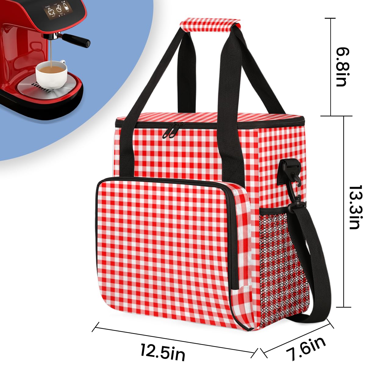 Orange Plaid Coffee Maker Carrying Bag, Portable Travel Storage Tote Bag Compatible with K-Mini or K-Mini Plus, Single Serve Coffee Brewer Carrying Case with Multiple Pockets & Shoulder Strap