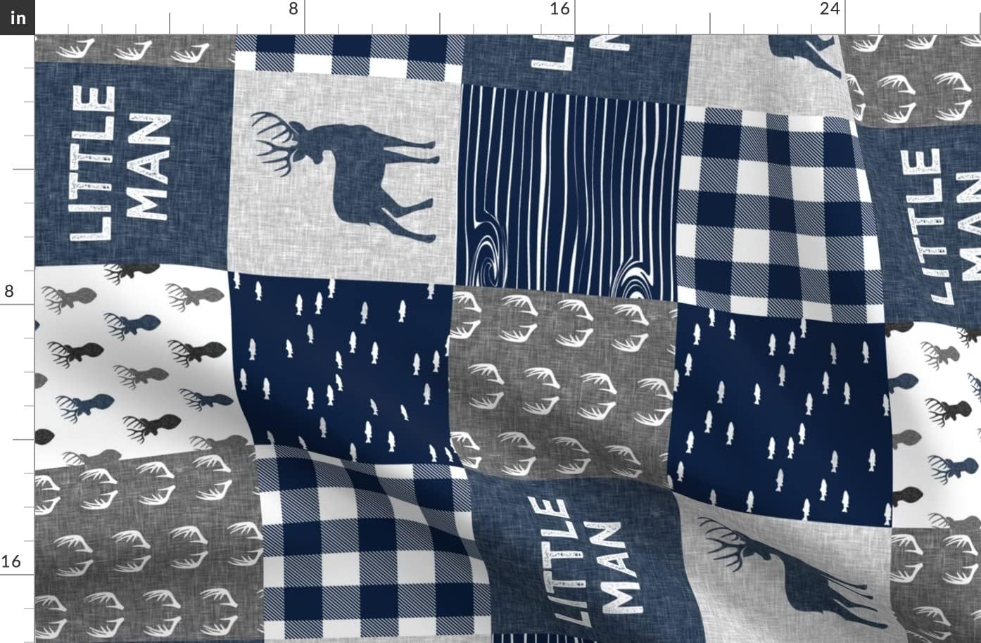 Spoonflower Fabric - Navy Gray Buck Boy Cheater Quilt Woodland Hunting Fishing Antlers Wood Printed on Organic Cotton Sateen Fabric by The Yard - Sewing Quilting Apparel Home Decor
