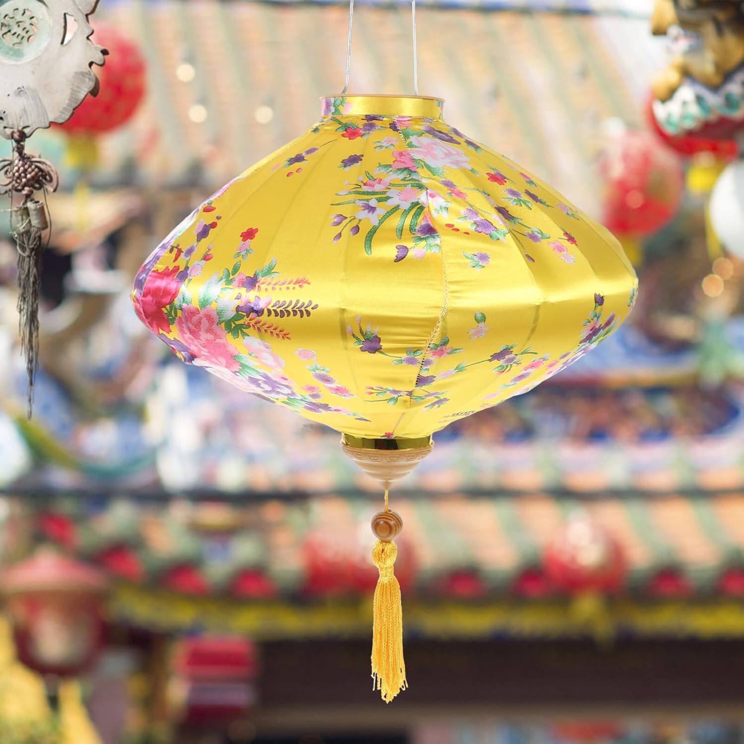 Oval Silk Vietnamese Japanese Hanging Oval Hoian Lamp Asian Vietnam Flower Oriental Festive Lamp Wedding Decor