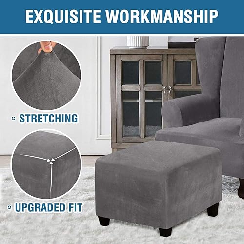 Miniatura 4 de ADPON Fundas otomanas cuadradas de terciopelo para otomanas, fundas protectoras para reposapiés cuadrados, fundas protectoras para taburetes de