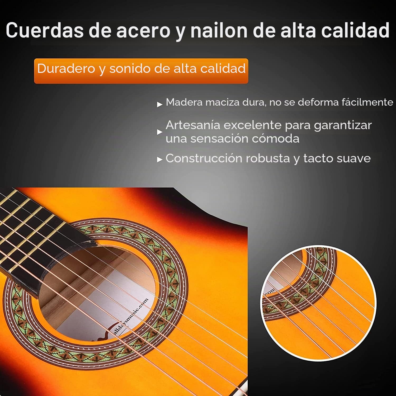 ADM Guitarra Infantil 1/4 Guitarra Clásica para Principiantes Niños con Afinador de Clip, Bolsa, Correa, Cuerdas Adicionales y Púas, Sunburst