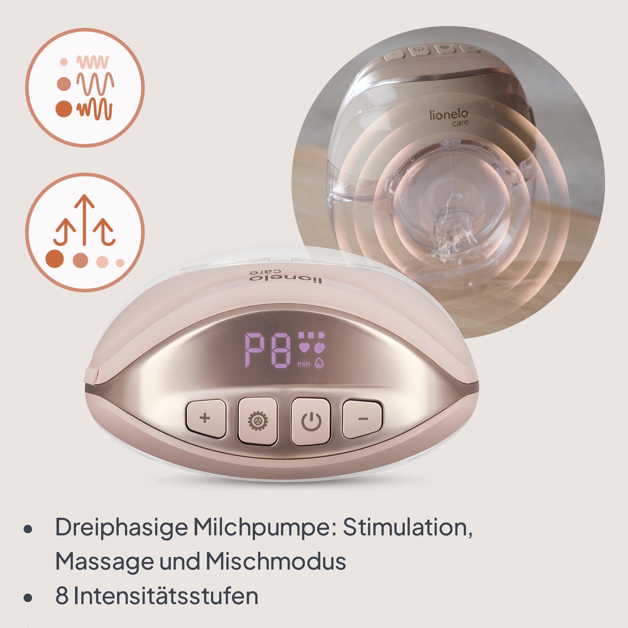 Lionelo Fidi Free Slim DUO Tragbare Elektrische Milchpumpe Kabellos | Doppelpumpe für beide Brüste, Leise bis 40 dB, 3 Phasen mit 8 Stufen, Vakuum bis 60 kPa, 2×150 ml Tritan, USB-C, Akkulaufzeit