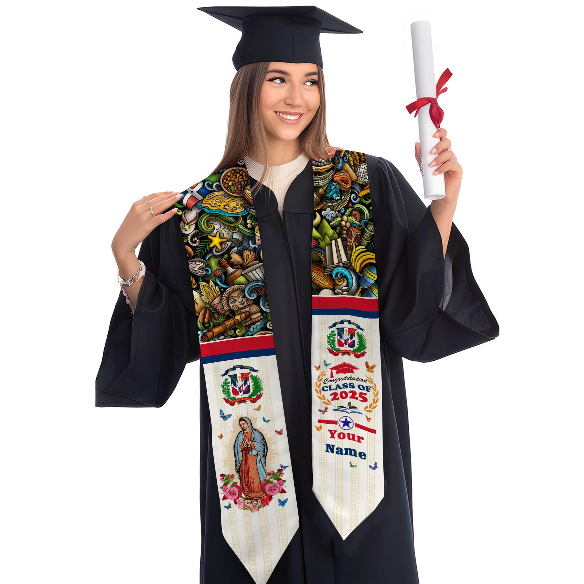 MonkeyVan Custom Dominican Flag Graduation Sash 2025, Dominican Graduation Stole, Dominican Republic Grad Sash Class Of 2025 Dmnc 12