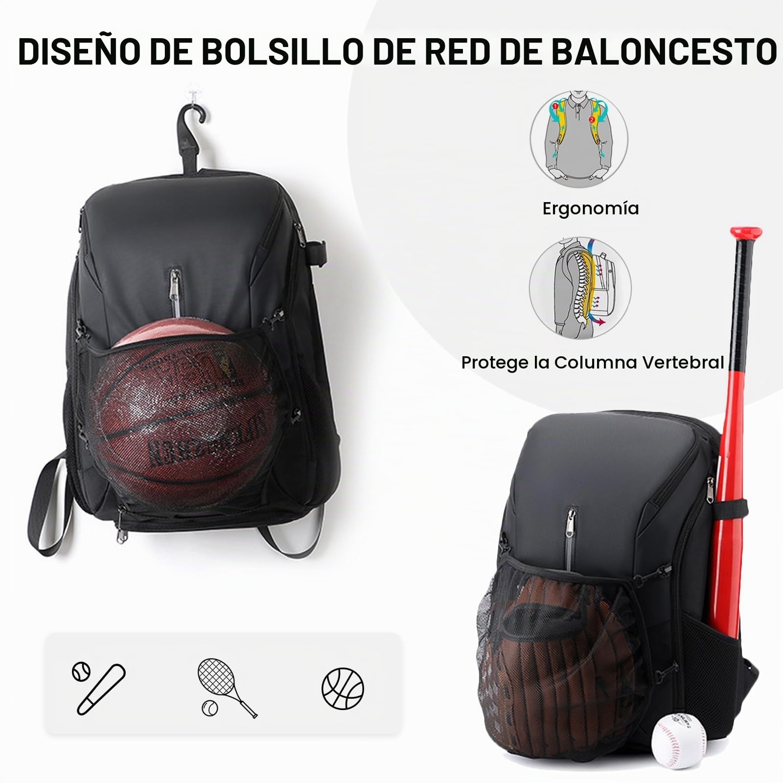 FANDARE Mochila de Baloncesto Tenis Bádminton Bolsas para material Mujer Hombre Mochilas tipo casual Baloncesto Bolsas para material Mochila Laptop Daypack con Compartimento para Zapatos