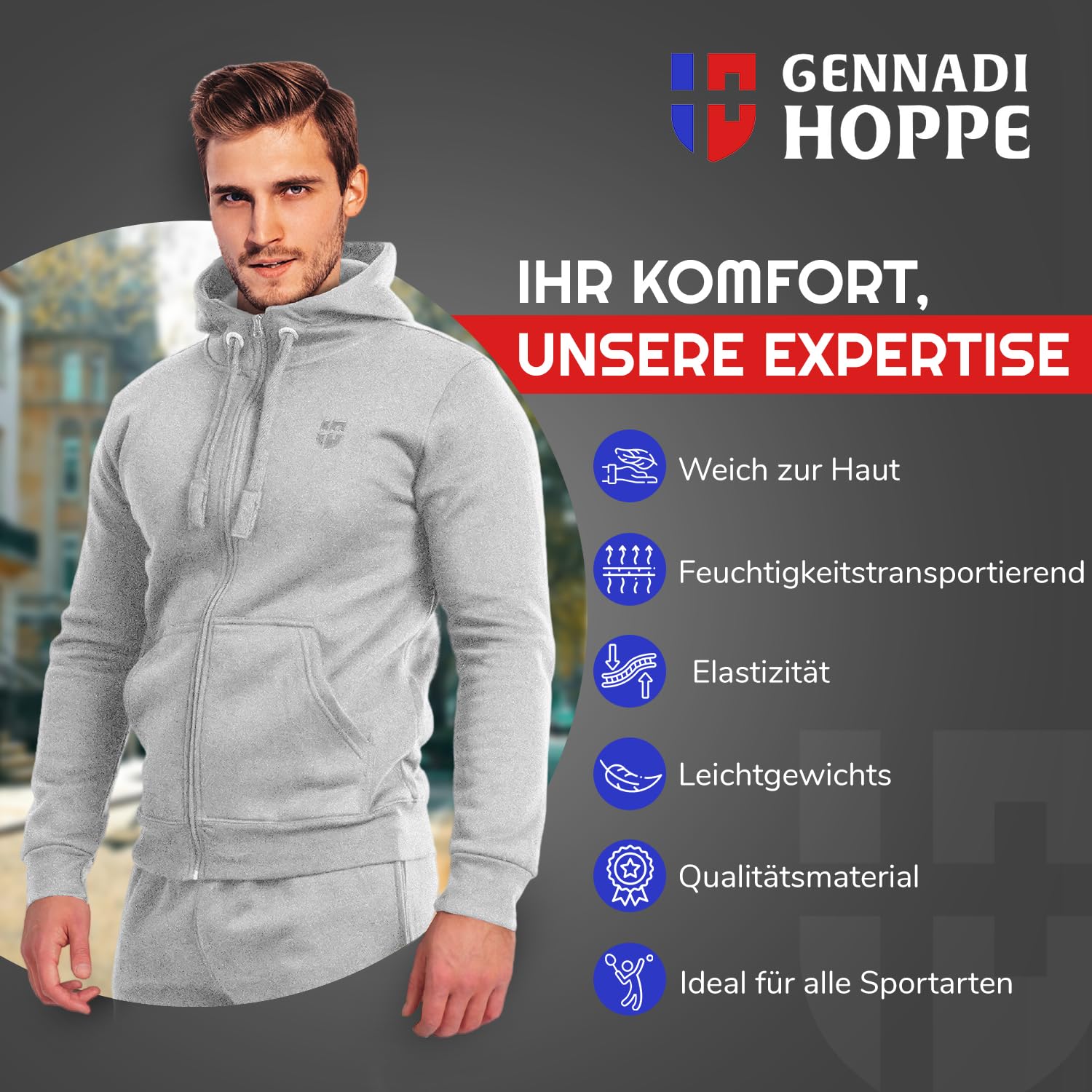 Herren Sweatjacke Kapuzenjacke mit Baumwolle Sport & Freizeitjacke