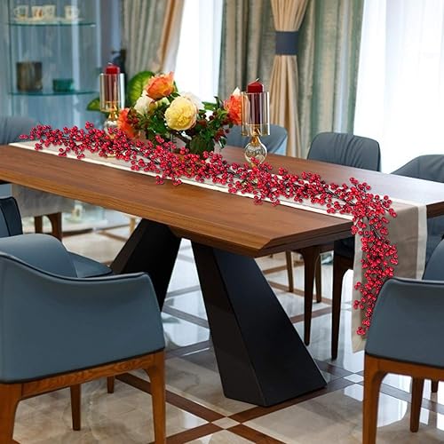 Miniatura 6 de TURNMEON Guirnalda de Navidad roja de 6 pies, guirnalda de bayas rojas, guirnaldas de Navidad para decoración, guirnalda artificial de Navidad para