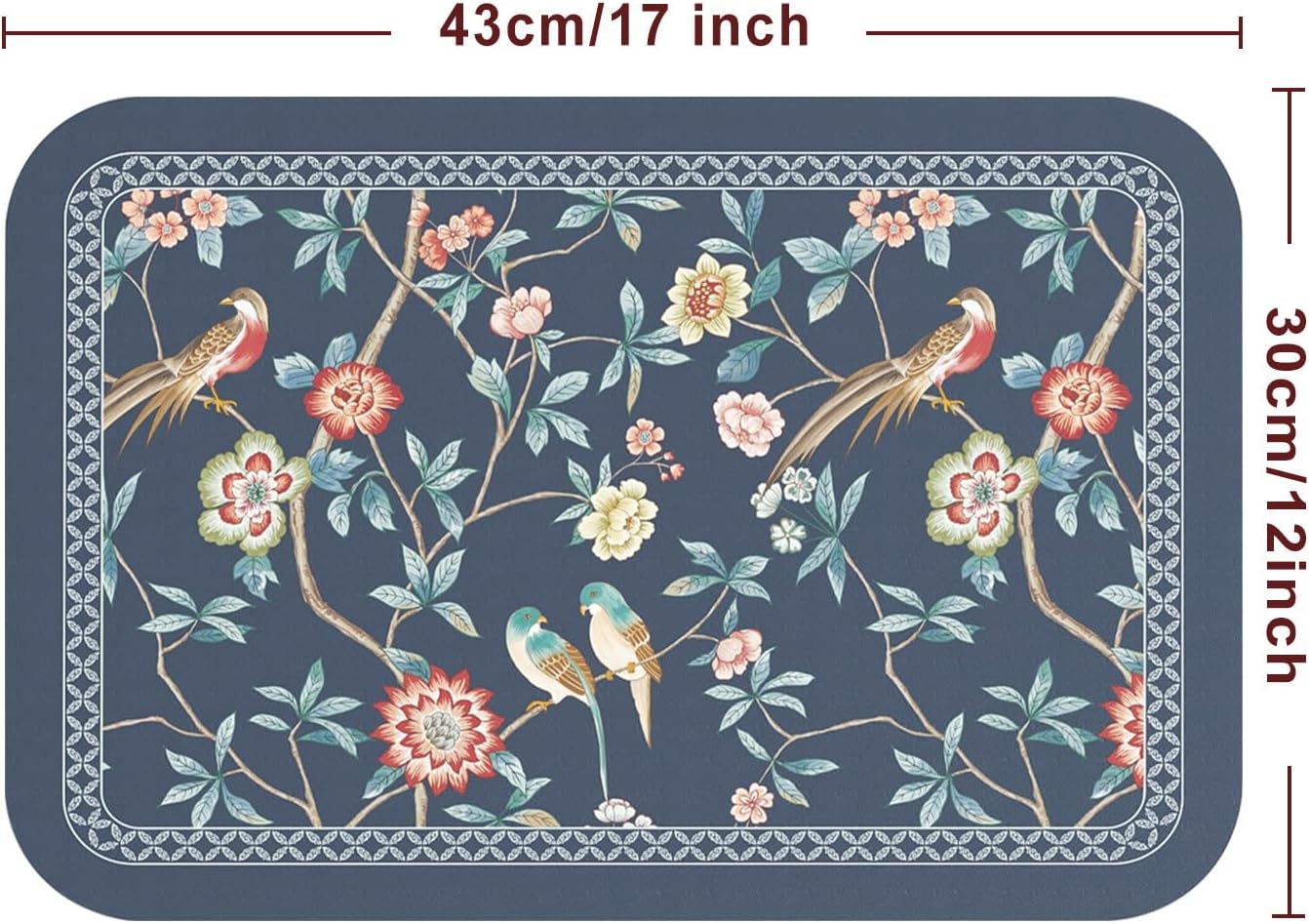 patdrea Blue Chinoiserie Rectangular PVC Placemats, Pack of 6, Waterproof Insulation, Soft and Durable, Suitable for Dining Table, Kitchen and Coffee Table Decoration,12"*17"
