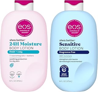 Bundle of eos Shea Better Body Lotion- Fresh & Cozy + Fragrance Free, 24-Hour Hydration Skin Care, 16 fl oz