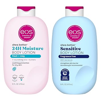 Bundle of eos Shea Better Body Lotion- Fresh & Cozy + Fragrance Free, 24-Hour Hydration Skin Care, 16 fl oz