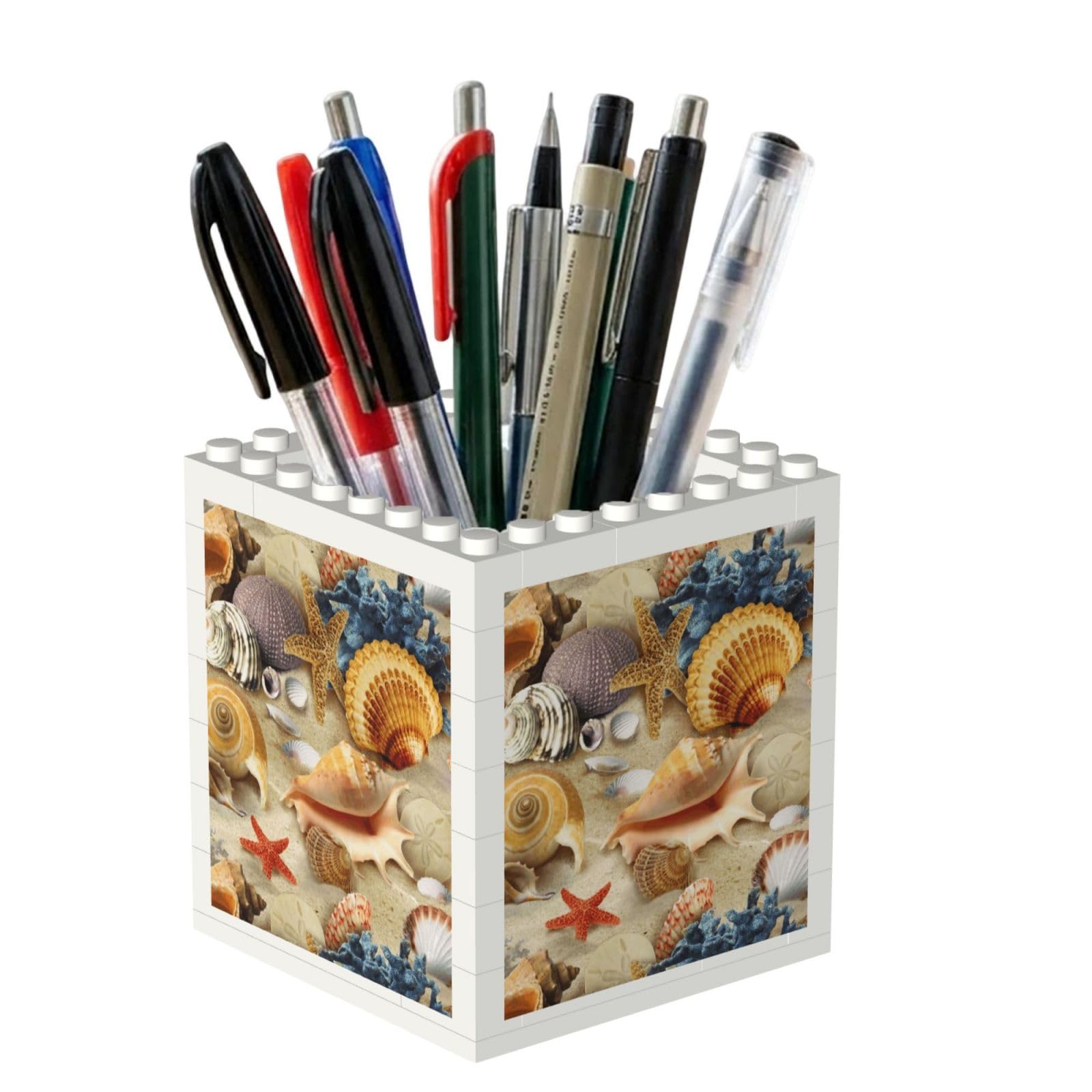 Poadnly Colorful Group Of Seashells, Pen Pot Pencil Holder for Office Home School, Compact Desk Organiser for Office Stationery