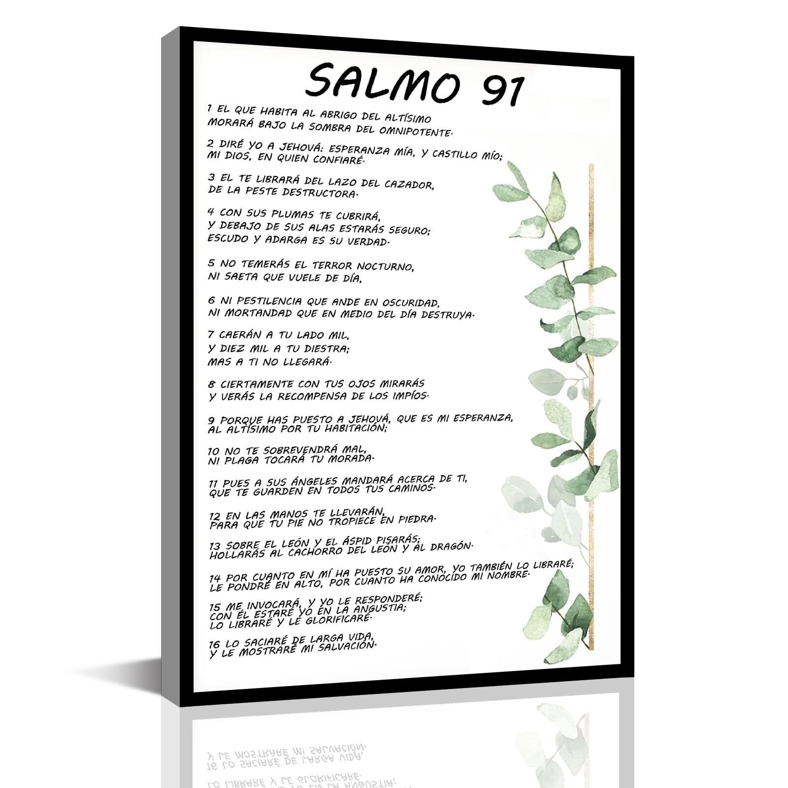 HGETJOHXEM Framed Psalm 91 Canvas - Spanish Bible Verse (Salmo 91) Wall Decor, Modern Christian Art for Home, Office, or Church, Ready to Hang(Framed,16x24inch(40x60cm))