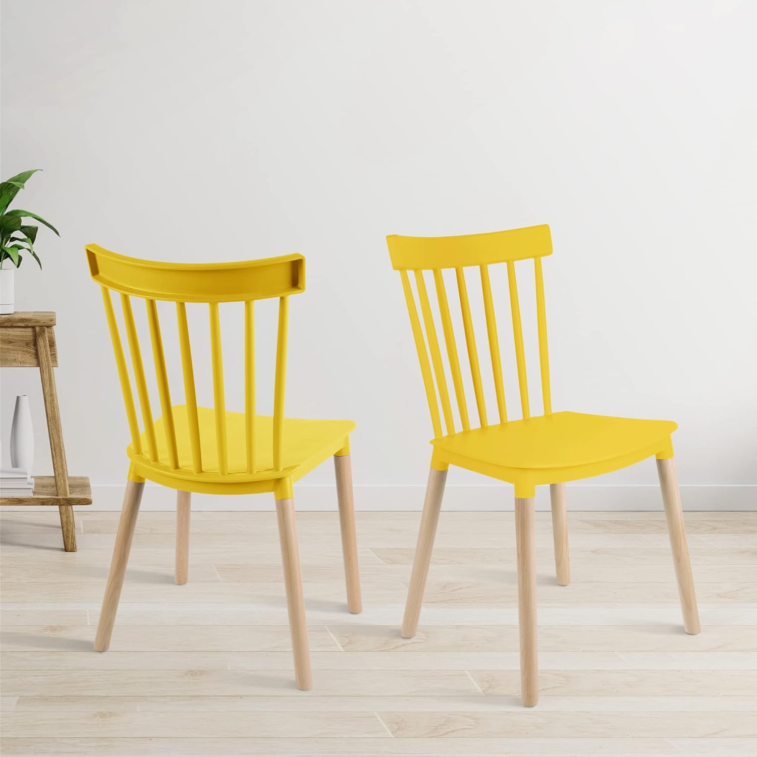 Simpol Home DSW Armless Modern Plastic Chairs with Wood Legs for Living, Bedroom, Kitchen, Dining,Lounge Waiting Room, Restaurants, Cafes, Set of 2, Yellow : Everything Else