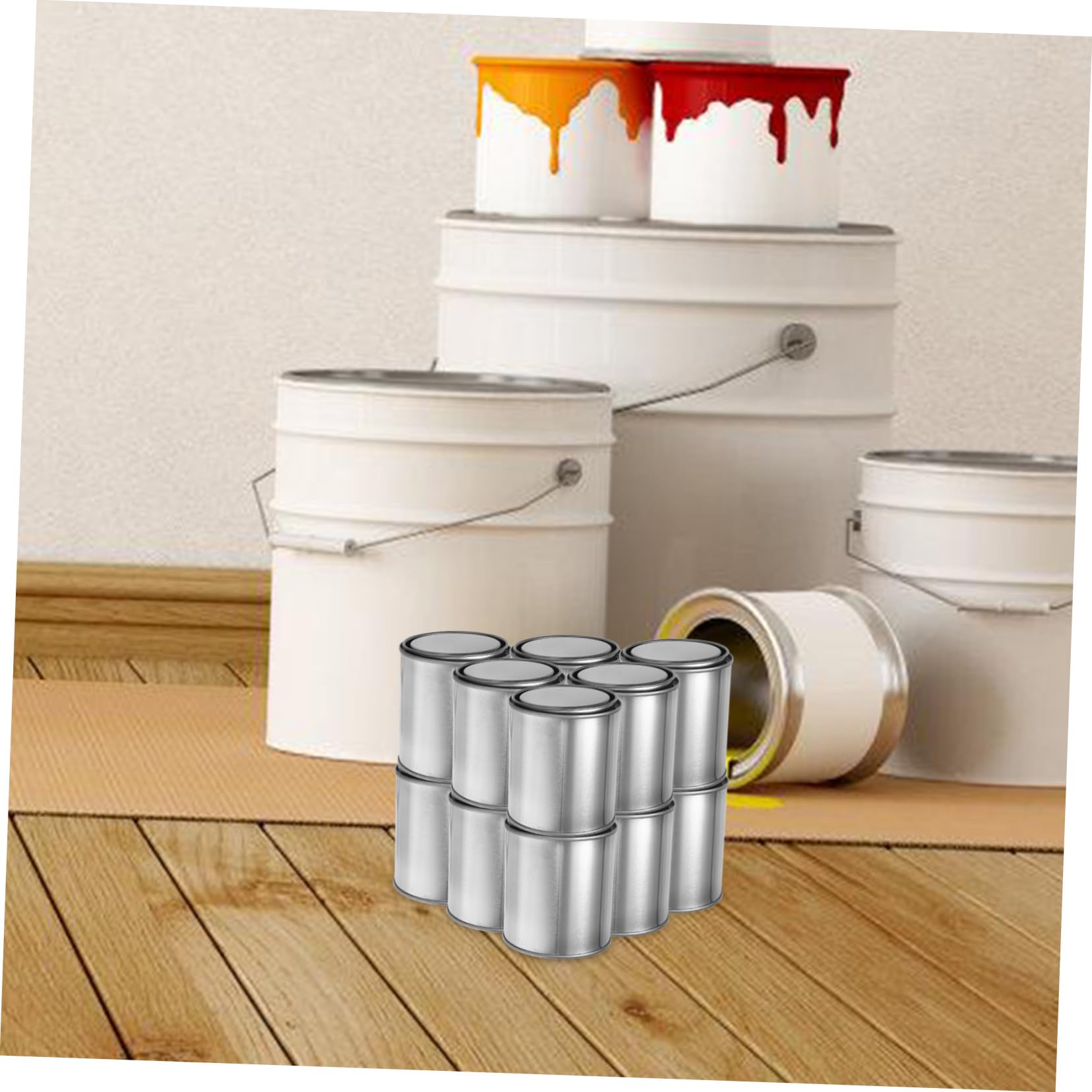 Mikikit Latas de Pintura sin Revestimiento con Tapas Cubos Metálicos Vacíos para Almacenamiento de Pintura Envases de Gran Capacidad para Proyectos DIY y Manualidades