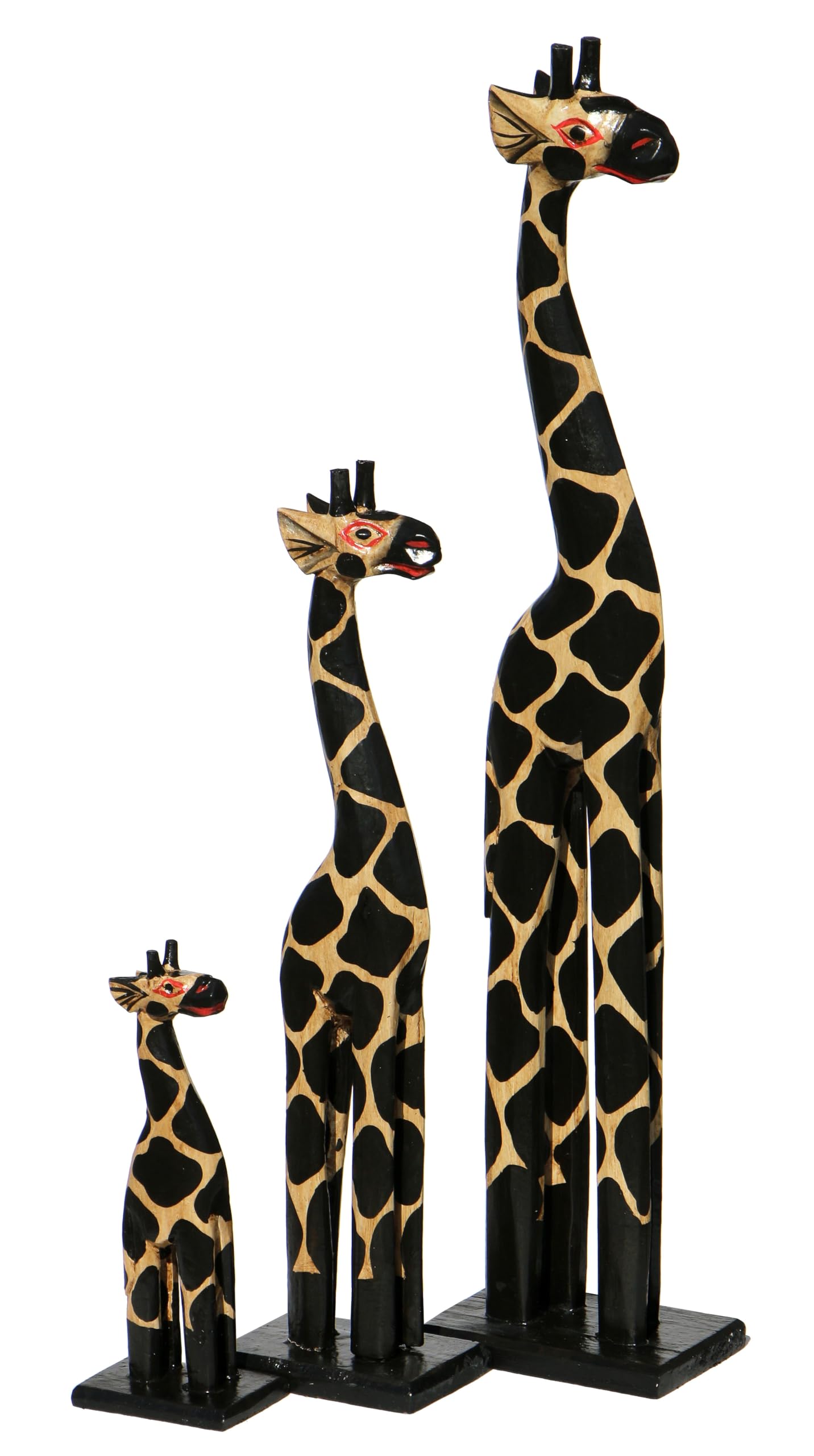 Giraffen Set in 60–40–20 cm – handgeschnitze Holzfigur und Dekofigur – Afrikanische Tier-Deko im 3er-Set – Wohnaccessoire für Afrika-Fans aus Albesia-Holz