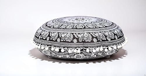 Funda de almohada redonda con diseño de mandala para el suelo, funda de cojín para asiento, hippie, decorativa, bohemio, otomano, funda de puf