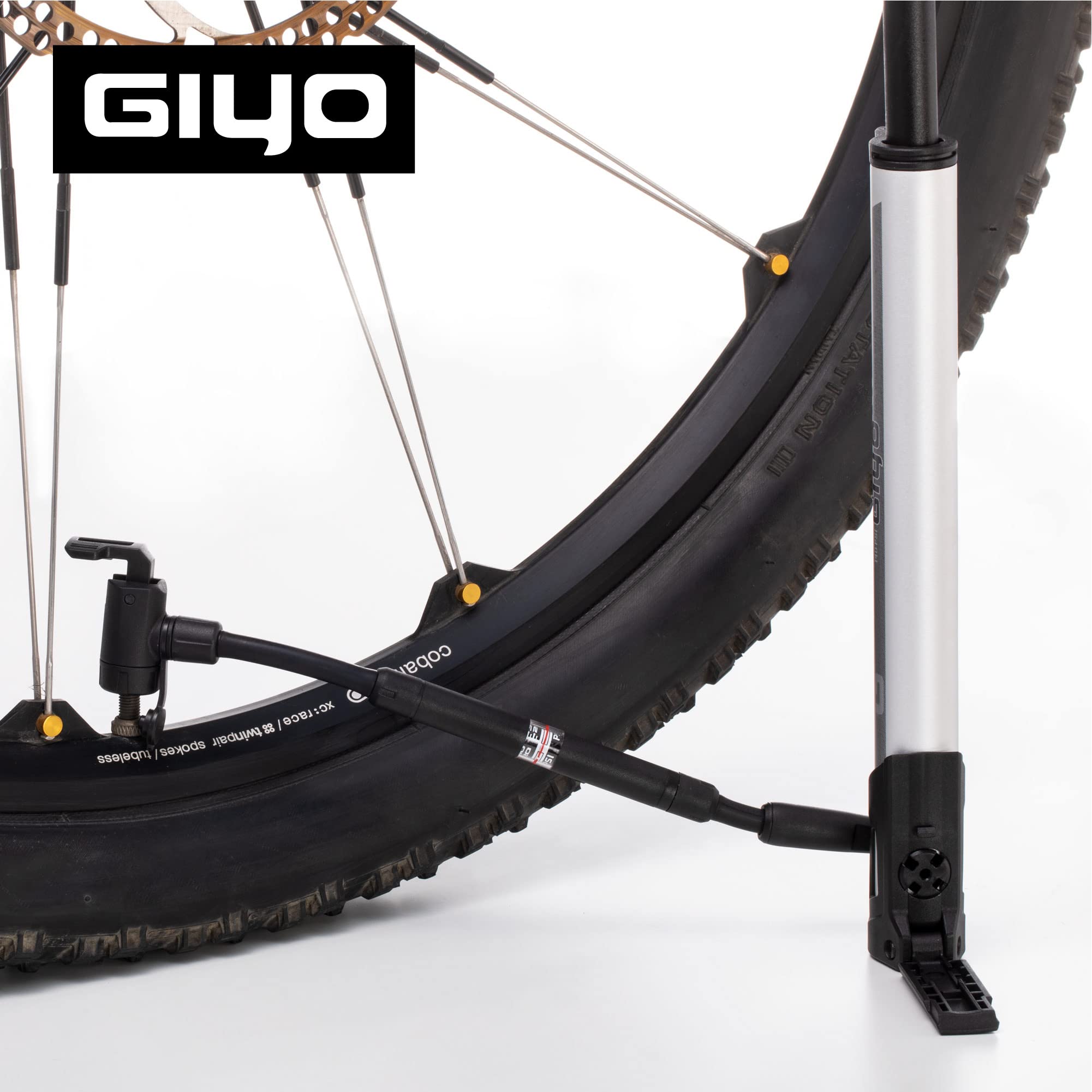 GIYO Mini pompa da pavimento per bici con manometro Pompa per pneumatici per bici portatile e leggera, in alluminio ad alto volume di pompaggio Presta/Schrader Telaio Montaggio Taiwan Made (GM-641)