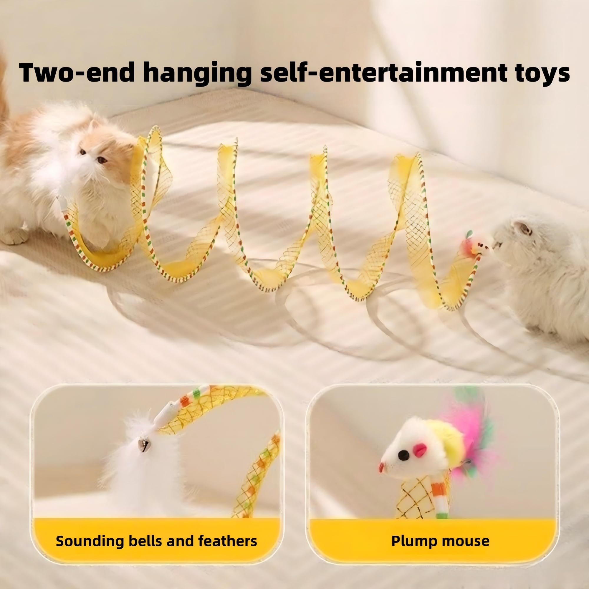 Cat Tunnel and Interactive Teaser Wand Set, White And Yellow - Image 4