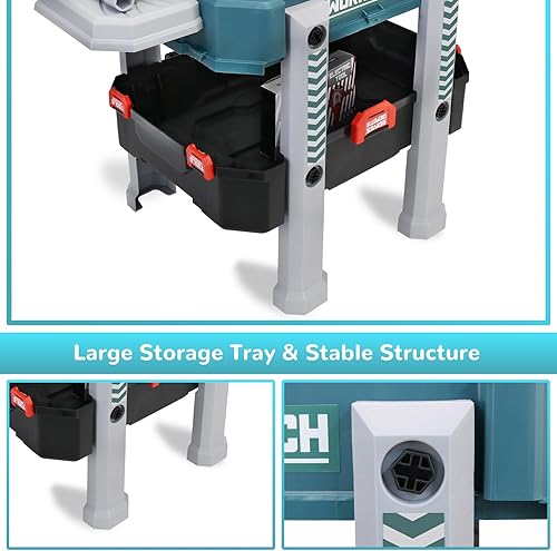 Miniatura 5 de SLTBEH Juego de herramientas para niños, juego de banco de herramientas para niños pequeños con kit de herramientas realistas, banco de trabajo para