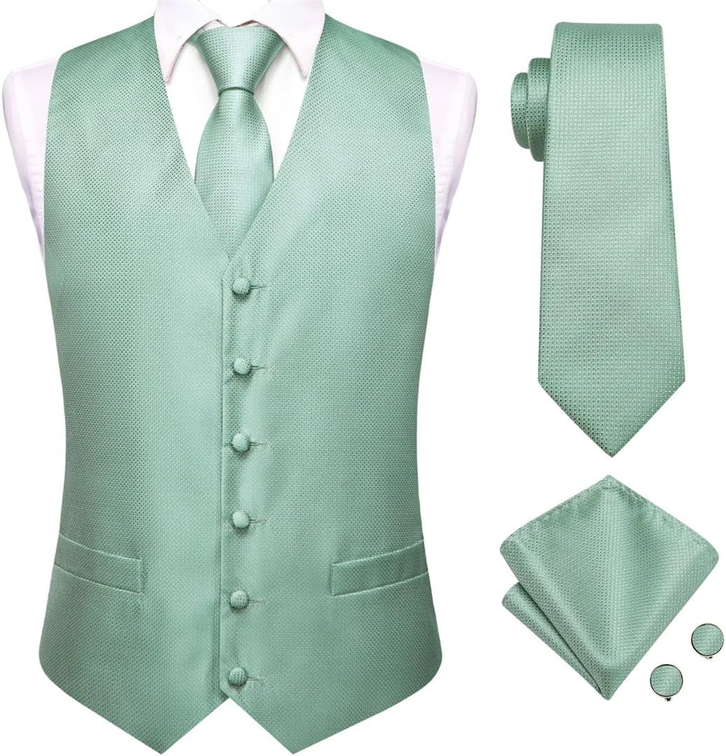 Set Da 6 Gilet Uomo In Seta - Con Gemelli E Spilla, Elegante Per Cerimonie E Eventi - Foto 9