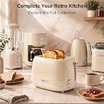 Keenstone Toaster 2 Slice Stainless Steel Toaster Retro with 6 Bread Shade Settings, Bagel, Cancel, Defrost Function, 2 Slice Toaster with Extra Wide Slot, Removable Crumb Tray, Beige