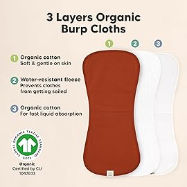 Organic Burp Cloths Baby Boy & Girl - 5-Pack Super Absorbent Cotton Burping Cloths for Babies, Soft & Plush Newborn Spit Up Rags, Infant Towels for Milk Spit Up, Unisex, Large 21 x 10 (Sahara)