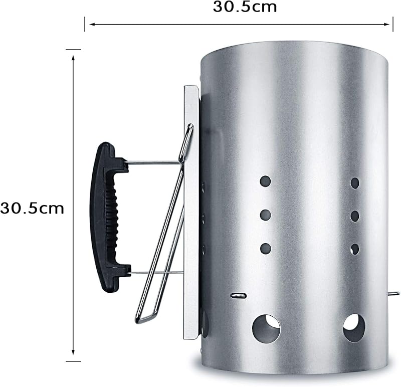 GFTIME Grillgyújtó Kémény 30,5 cm - Weber 7416 Kompatibilis Faszén Begyújtó, Hőálló Fogantyúval, Kültéri Grillezéshez
