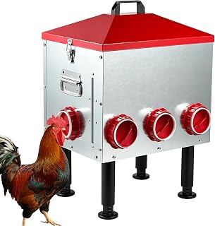 Large Automatic Chicken Feeder, 55LBS Chicken Feed Dispenser with Lid, 8 Feeding Ports, Adjustable Legs, Rodent Free, Waterproof Outdoor Metal Poultry Feeder