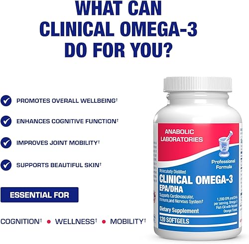 Miniatura 5 de Suplemento clínico de aceite de pescado Omega 3 con EPA y DHA  120 cápsulas blandas con sabor a naranja para la salud cardíaca, inmune y nerviosa