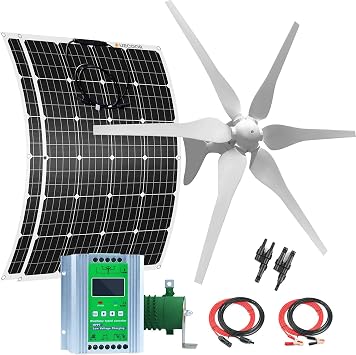 640 Watts Solar Wind Turbine Generator Power Kit 1pc 400 Watt 6-blade Wind Turbine + 2pcs 120W flexible Mono Solar Panels + 1pc Solar Wind Hybrid Controller + accessories off grid 12V for homes RV