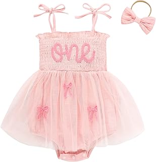 Baby Girl 1st Birthday Clothes One Year Old Tulle Romper Sleeveless Bodysuit Cake Smash Outfits - Buy now