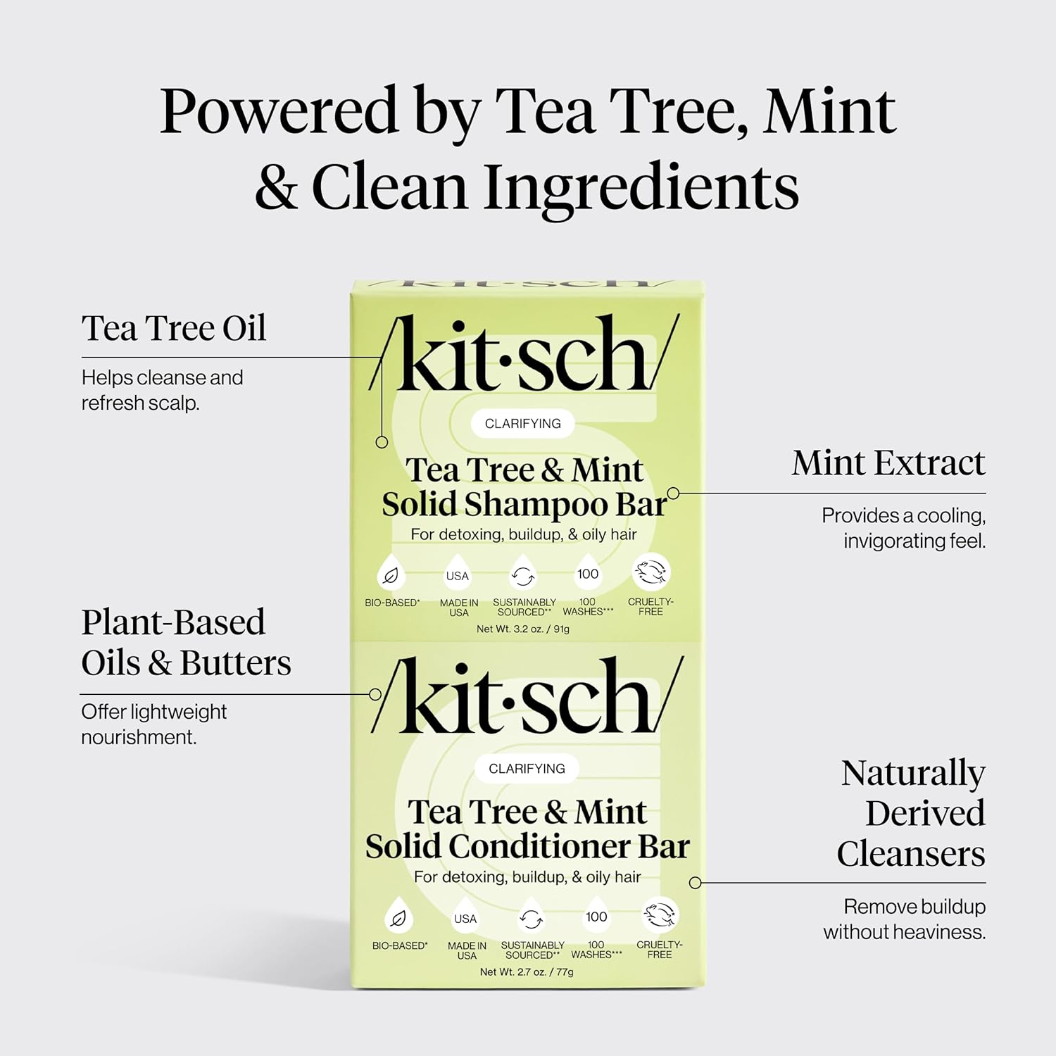 Kitsch Clarifying Tea Tree Shampoo and Conditioner Set – Shampoo & Conditioner Bar for Women and Men, Scalp & Oil Control Hair Care – Free of Paraben, Sulfate & Silicone – Made in USA - 2 pcs - Image 3