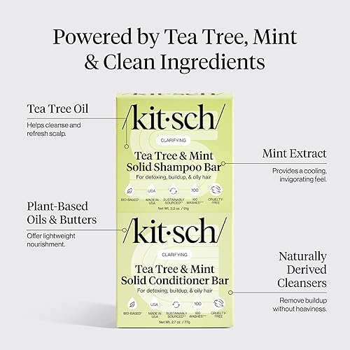 Miniatura 3 de Kitsch Juego de champú y acondicionador Clarifying Tea Tree - Barra de champú y acondicionador para mujeres y hombres, cuero cabelludo y control de