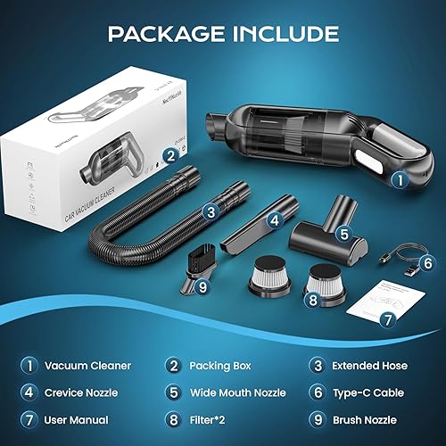 Miniatura 7 de Aspiradora de mano inalámbrica, aspiradora portátil para automóvil con luz LED, aspiradora pequeña recargable con potente succión, aspiradora ligera