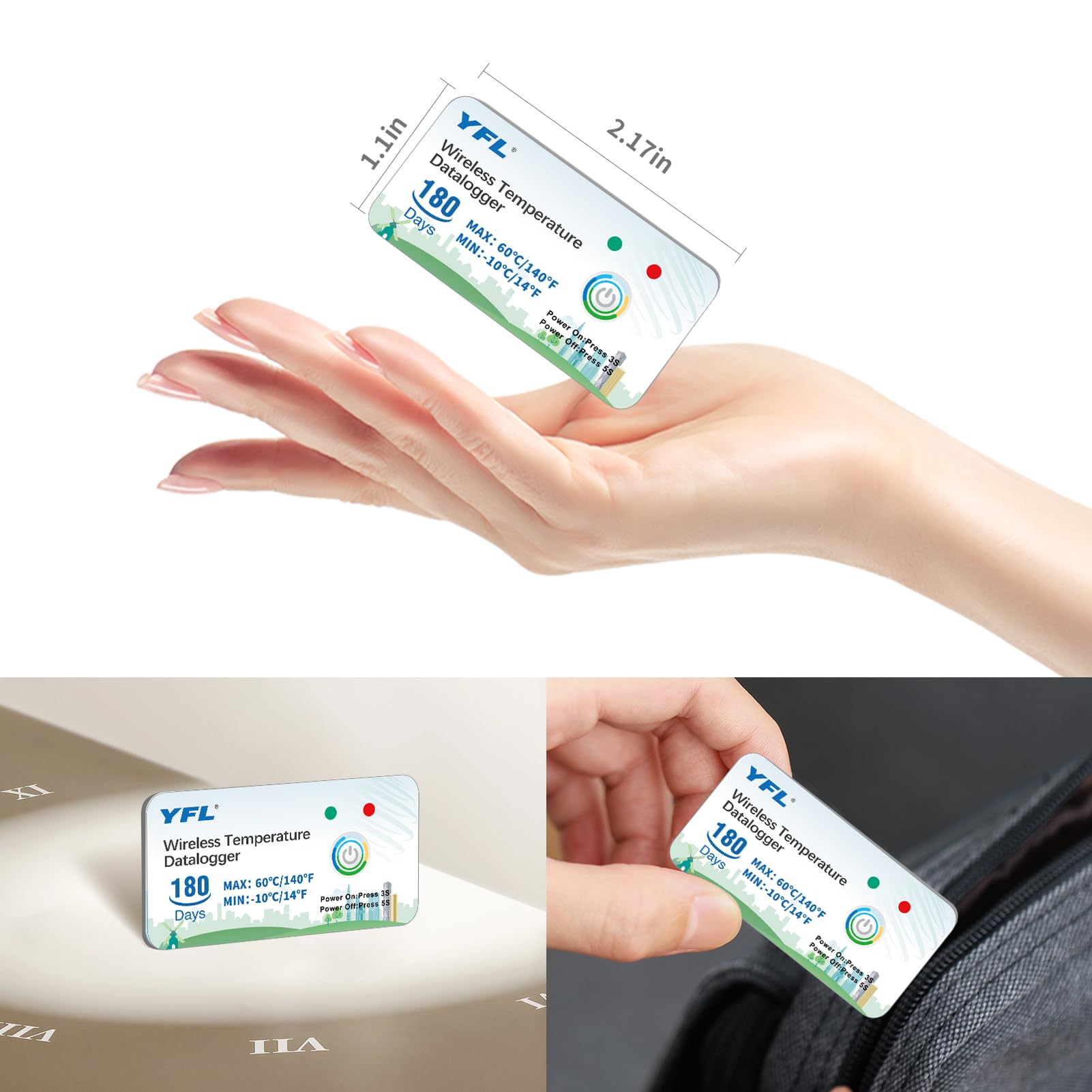 YFL Wireless Temperature Data Logger Reusable Temperature Sensor USB-Free Thermometer Recorder High Accuracy Thermometer with PDF Reports 180 Days Room Temperature Monitor Indoor Outdoor-1 Pack